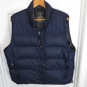 L.L. Bean Puffer Vest Mens Navy Blue Full Zip Goose Down Insulated Size XXL